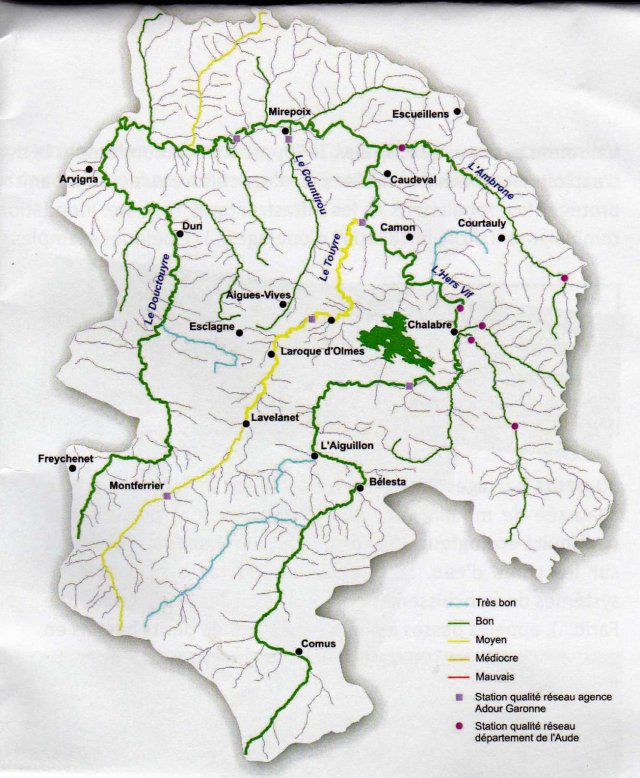 Carte de la qualité des eaux. Document du bassin Adour-Garonne.